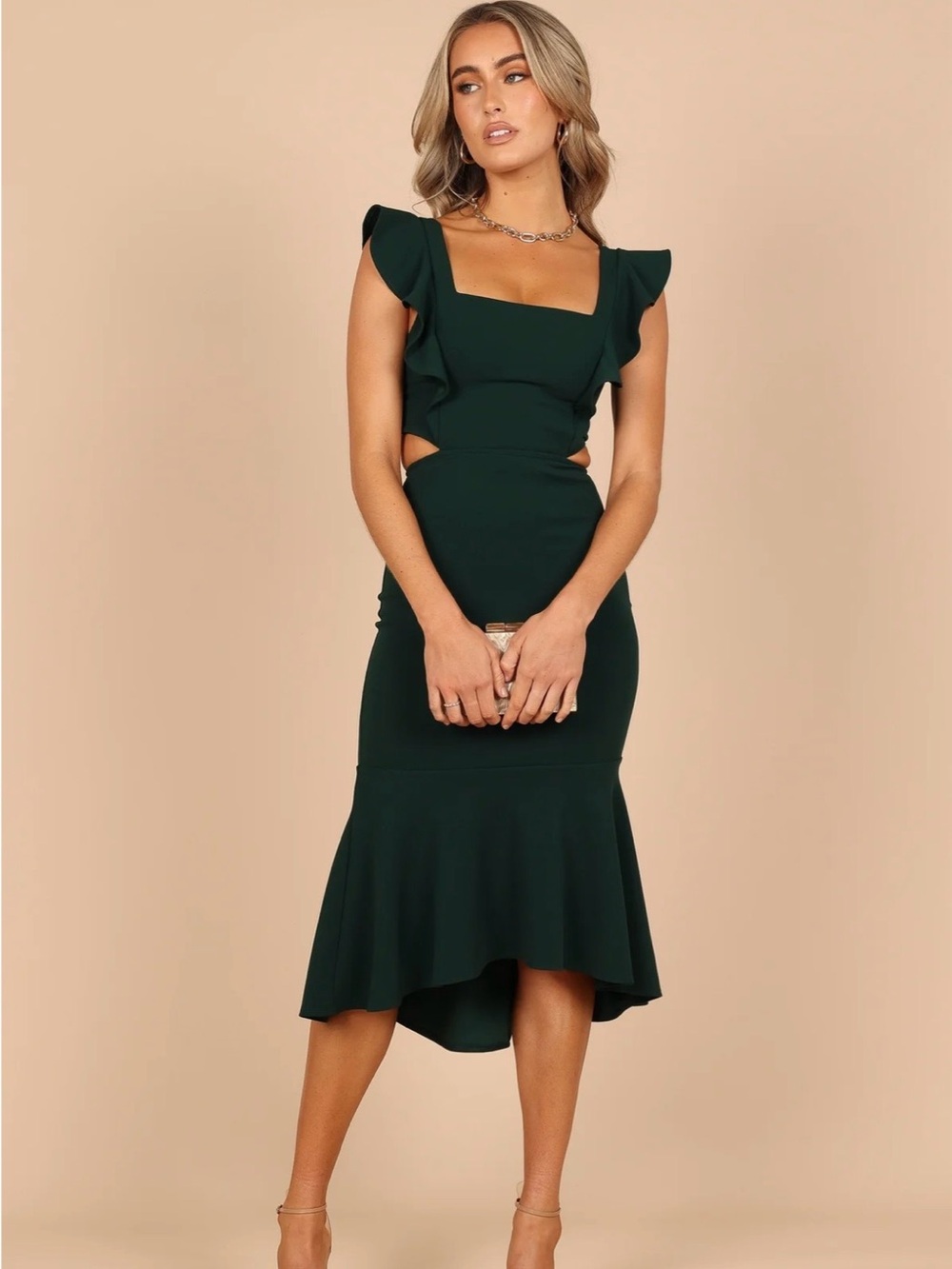 Petal & Pup Dark Green Ruffle High-Low Midi Dress💚💚